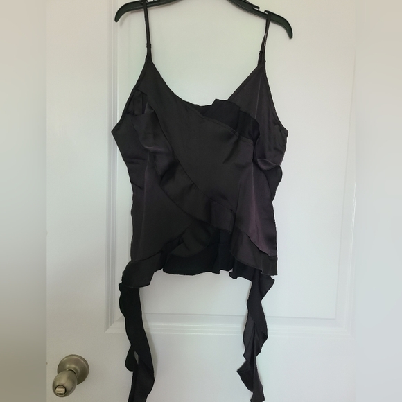 NWOT Womens Silk Spaghetti Strap Tank Tops Ruffle Going Out V-Neck Camisole, S - Picture 8 of 11